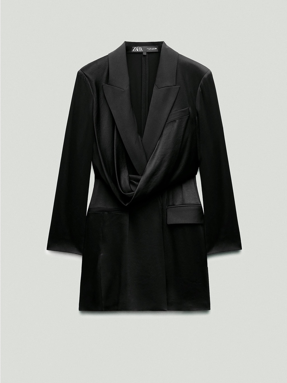 Zara Black Draped Satin Blazer